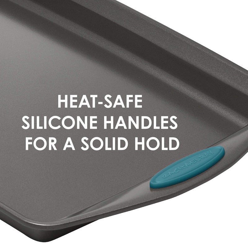 Rachael Ray Bakeware Nonstick Cookie Pan Set, 3-Piece, Gray with Marine Blue Grips - Image 3