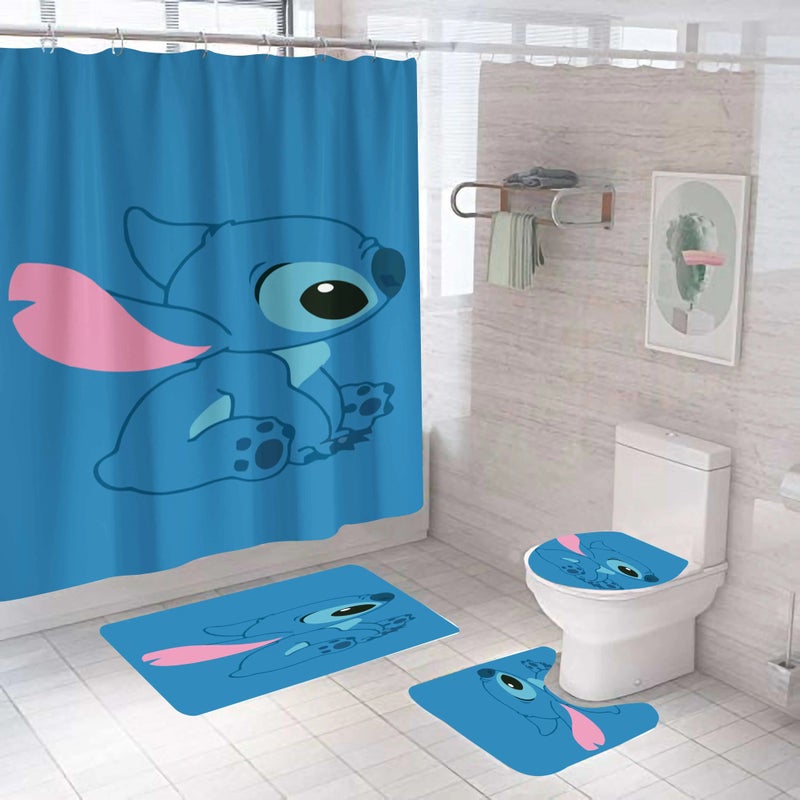 Y&D Print 100 Polyester Waterproof Christmas Stitch Cute Anime Tv Characters Kids Bathroom Rug Mat Shower Curtain Set 4 Pcs - Image 1