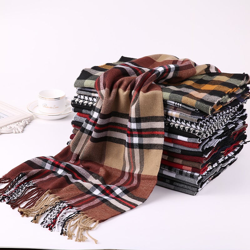 2025 Fashion British Plaid Men'S Imitation Cashmere Scarf Tassel Couple Style Parent-Child Scarf - Image 3
