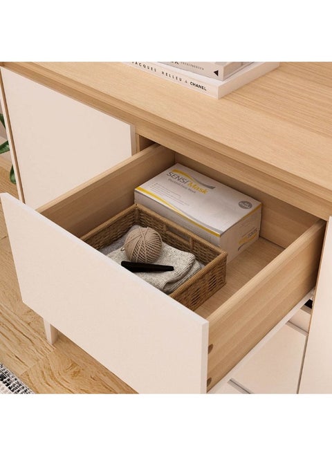 Estonia Multipurpose Cabinet 2 Doors And 3 Drawers Modern Design Organiser Cupboard | Multifunctional Display Rack Book Case For Home Office L117.4xW39.6xH93.2cm - White / Oak