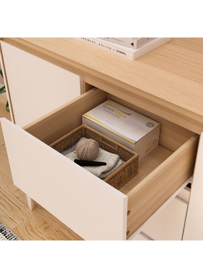 DANUBE HOME Estonia Multipurpose Cabinet 2 Doors And 3 Drawers Modern Design Organiser Cupboard | Multifunctional Display Rack Book Case For Home Office L117.4xW39.6xH93.2cm - White / Oak  - Image 1