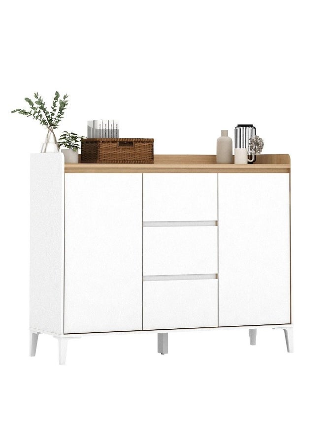 DANUBE HOME Estonia Multipurpose Cabinet 2 Doors And 3 Drawers Modern Design Organiser Cupboard | Multifunctional Display Rack Book Case For Home Office L117.4xW39.6xH93.2cm - White / Oak  - Image 4