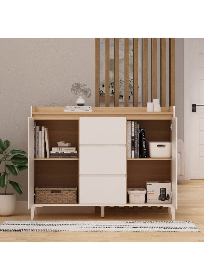 DANUBE HOME Estonia Multipurpose Cabinet 2 Doors And 3 Drawers Modern Design Organiser Cupboard | Multifunctional Display Rack Book Case For Home Office L117.4xW39.6xH93.2cm - White / Oak  - Image 2