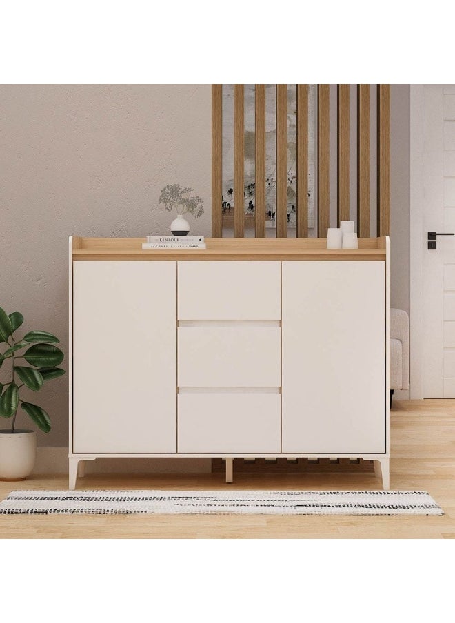 DANUBE HOME Estonia Multipurpose Cabinet 2 Doors And 3 Drawers Modern Design Organiser Cupboard | Multifunctional Display Rack Book Case For Home Office L117.4xW39.6xH93.2cm - White / Oak  - Image 3