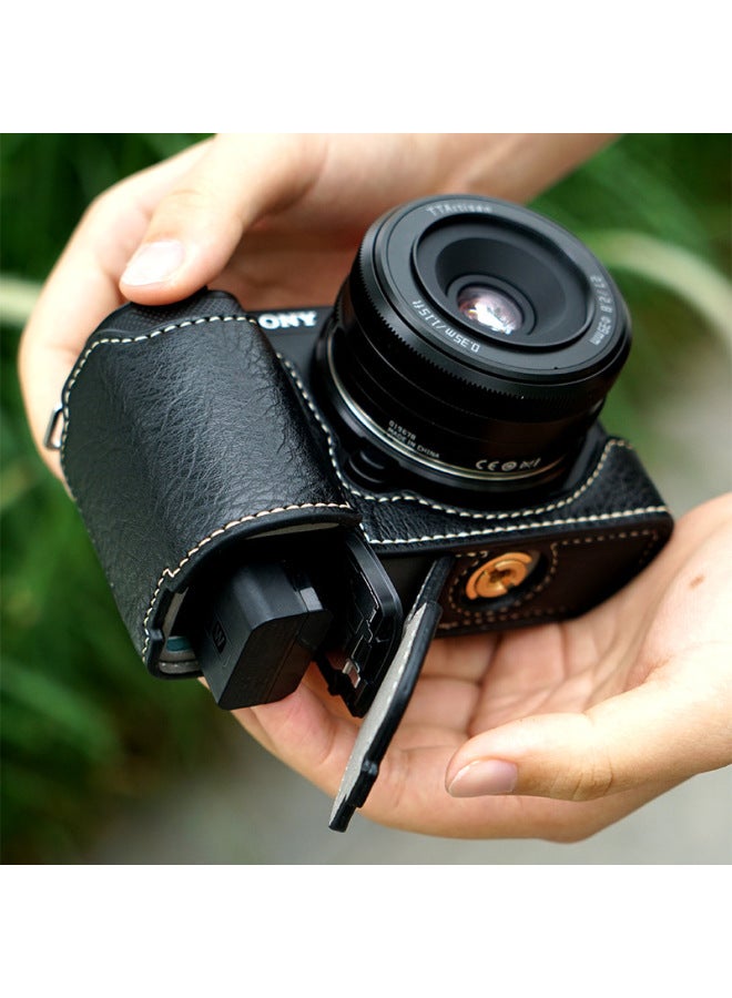 Camera Protective Cover For Sony ZVE10 Camera Cover Micro Single ZVE10 Camera Bag Anti-Scratch Leather Cover Base-Color:Zve10 Buffalo Pattern Single Base + Shoulder Strap Black Comes With Screen Tem - Image 2