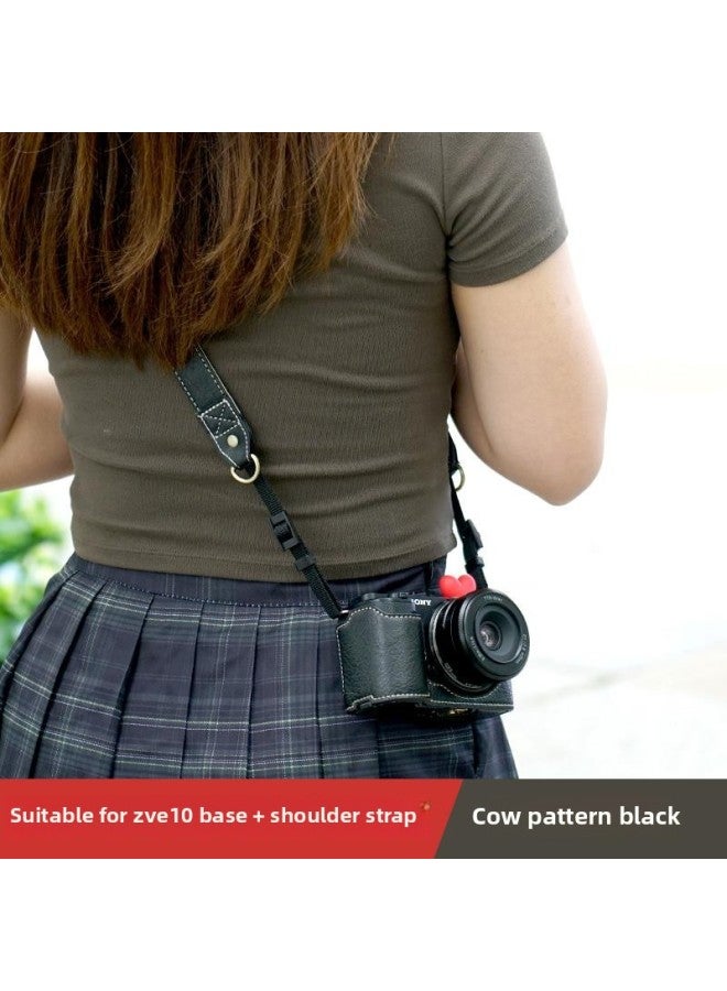 Camera Protective Cover For Sony ZVE10 Camera Cover Micro Single ZVE10 Camera Bag Anti-Scratch Leather Cover Base-Color:Zve10 Buffalo Pattern Single Base + Shoulder Strap Black Comes With Screen Tem - Image 1