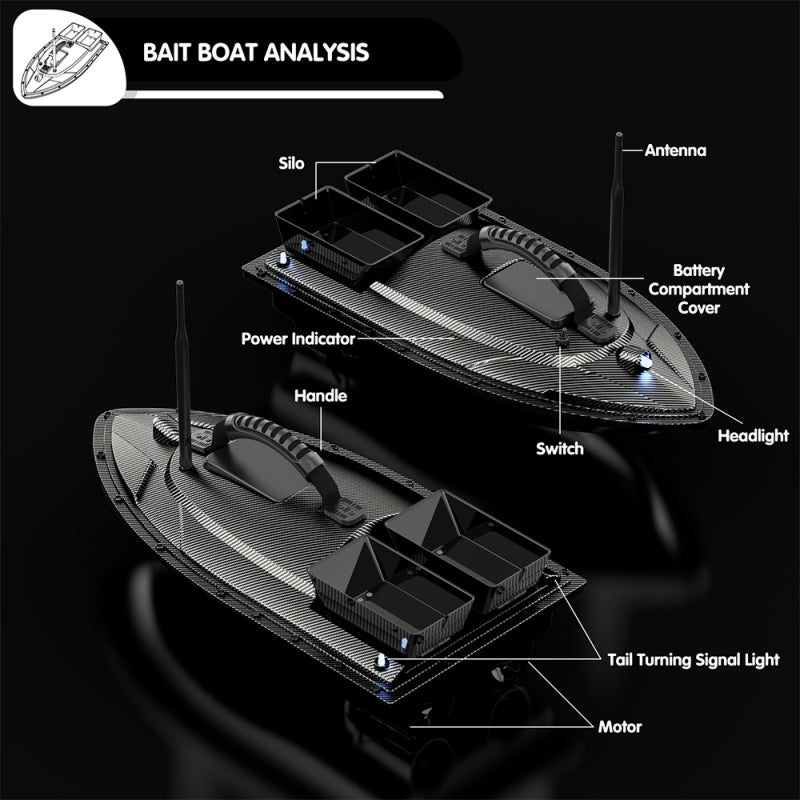 RC Bait Boat: 500M Long Range Control, ABS Engineering Material, Fixed Speed Auto Driving - Large 5200mAh Battery, Steering Atmosphere Light for Nighttime Fishing Enthusiasts - Image 3