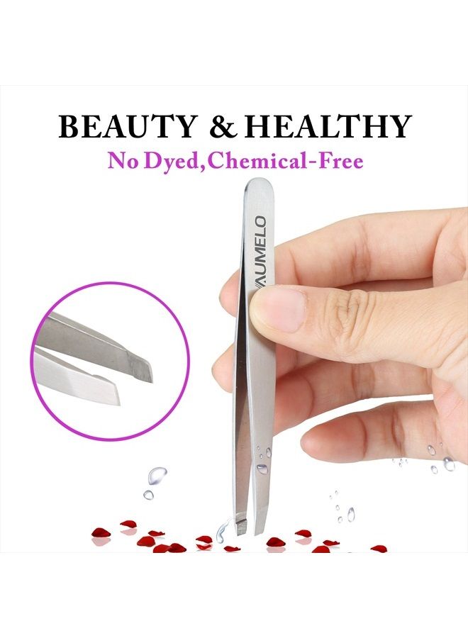 AUMELO Tweezers Set 4-Piece Professional Stainless Steel Tweezers Gift with Travel Case by Aumelo - Best Precision Eyebrow and Splinter Ingrown Hair Removal Tweezer Tip,No Colored & Chemical Free - Image 4