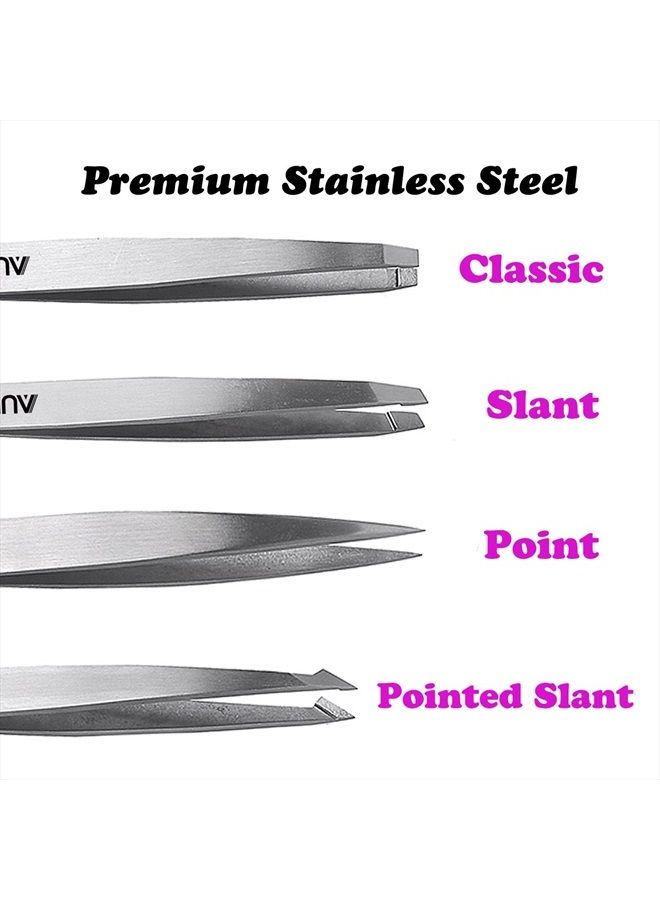 AUMELO Tweezers Set 4-Piece Professional Stainless Steel Tweezers Gift with Travel Case by Aumelo - Best Precision Eyebrow and Splinter Ingrown Hair Removal Tweezer Tip,No Colored & Chemical Free - Image 5