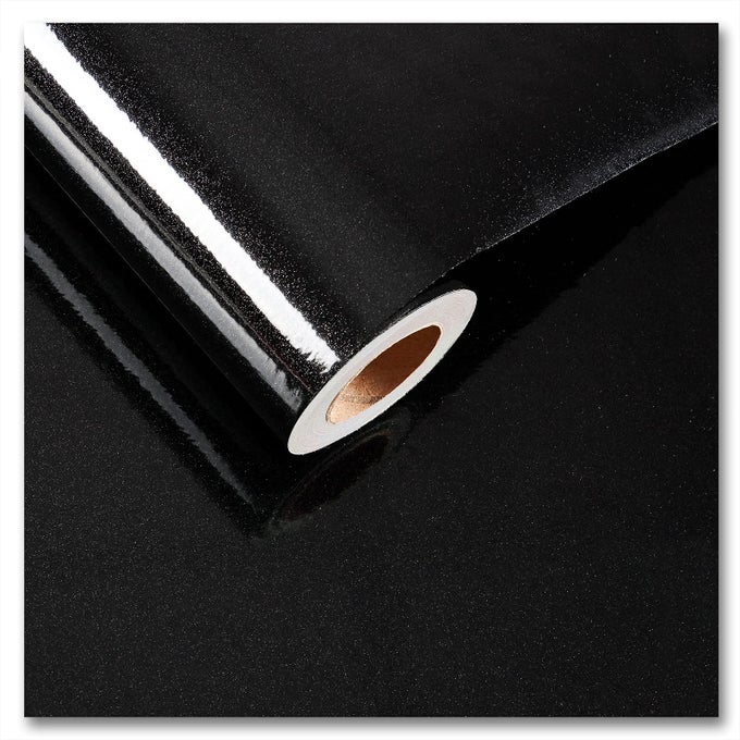 BLACK PEEL AND STICK WALLPAPER 24X354 LARGE SIZE BLACK GLITTER CONTACT PAPER WATERPROOF REMOVABLE ADHESIVE GLOSSY SHINY GLITTER WALLPAPER FOR BATHROOM BEDROOM CABINETS DRESSERS FURNITURE