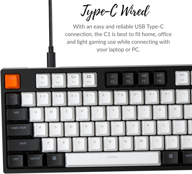 Keychron C1 TKL Mechanical Gaming Keyboard – Wired White LED Backlit Compact Keyboard with Tactile Mechanical Switches, Compatible with Mac & Windows - Image 2