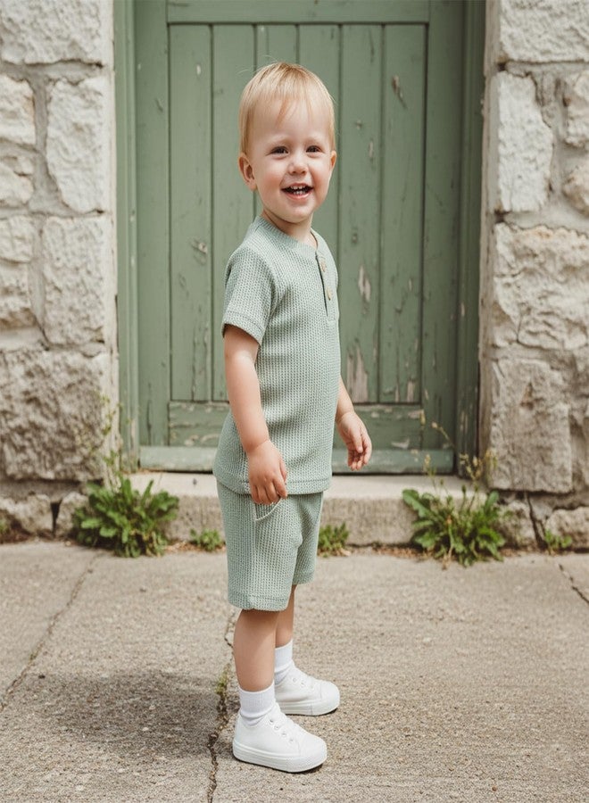 Mieeyali Baby Boys Clothes Set Plain Casual T Shirt and Shorts Set 3 6 9 12 24 Months 1t 2t 3t 4t summer outfit (Green, 2-3T) - Image 3