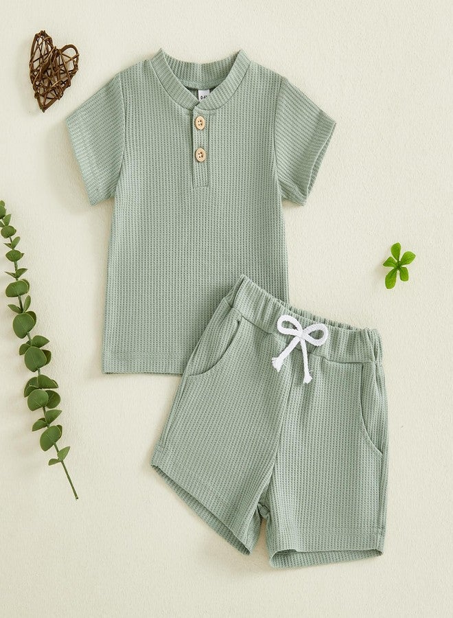 Mieeyali Baby Boys Clothes Set Plain Casual T Shirt and Shorts Set 3 6 9 12 24 Months 1t 2t 3t 4t summer outfit (Green, 2-3T) - Image 4