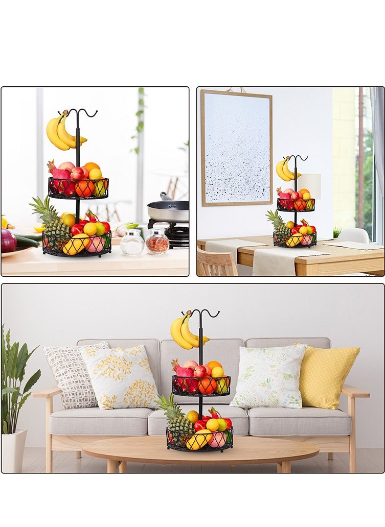 Joyelink Countertop Fruit Basket Bowl Storage 2-Tier Detachable Metal Wire Fruit Bowl with Banana Hanger Vegetable Holder | Snack Bread Baskets Kitchen Counters Organizer Rack  - Image 5