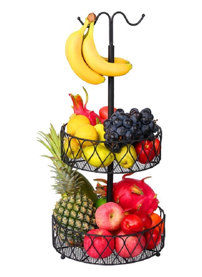 Joyelink Countertop Fruit Basket Bowl Storage 2-Tier Detachable Metal Wire Fruit Bowl with Banana Hanger Vegetable Holder | Snack Bread Baskets Kitchen Counters Organizer Rack  - Image 1