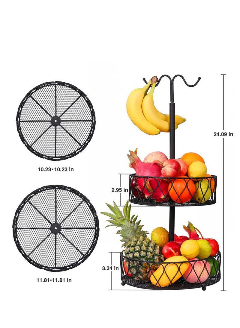 Joyelink Countertop Fruit Basket Bowl Storage 2-Tier Detachable Metal Wire Fruit Bowl with Banana Hanger Vegetable Holder | Snack Bread Baskets Kitchen Counters Organizer Rack  - Image 2