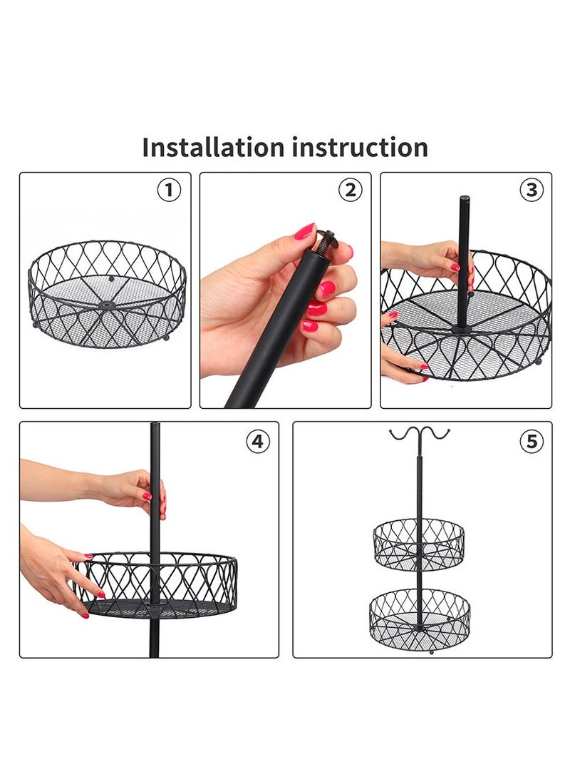 Joyelink Countertop Fruit Basket Bowl Storage 2-Tier Detachable Metal Wire Fruit Bowl with Banana Hanger Vegetable Holder | Snack Bread Baskets Kitchen Counters Organizer Rack  - Image 3