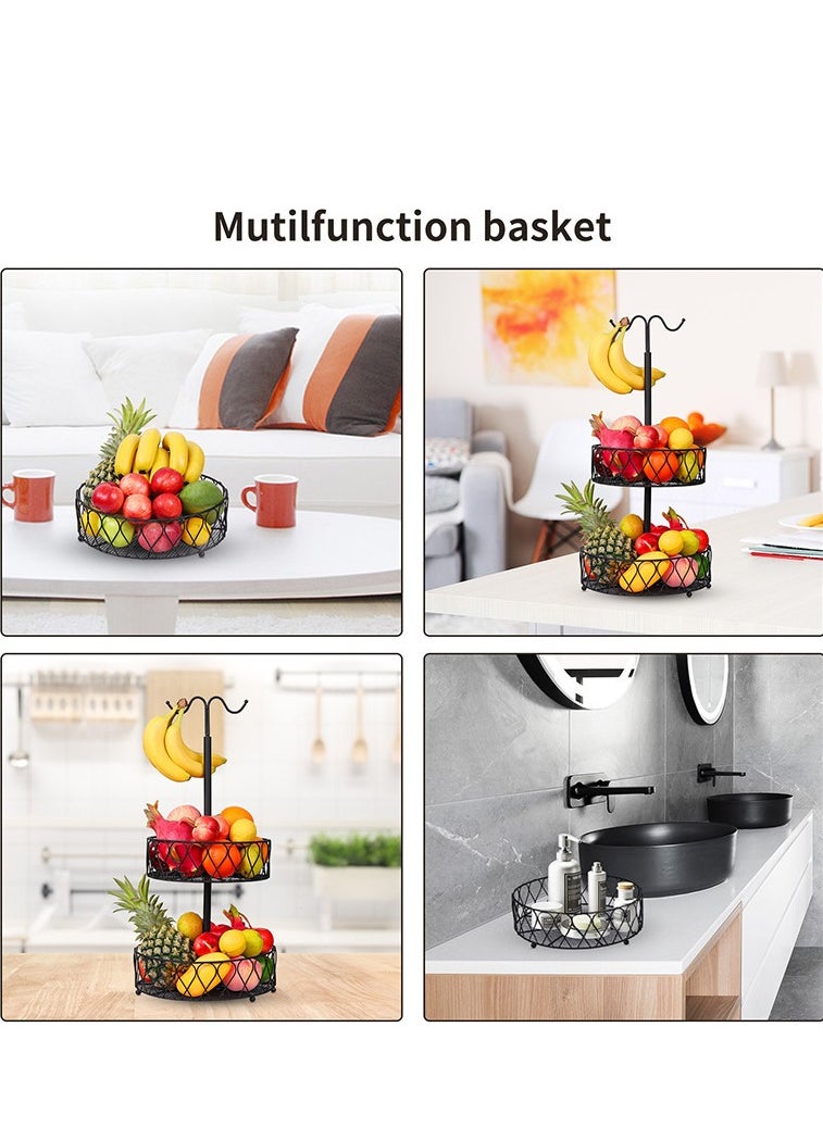 Joyelink Countertop Fruit Basket Bowl Storage 2-Tier Detachable Metal Wire Fruit Bowl with Banana Hanger Vegetable Holder | Snack Bread Baskets Kitchen Counters Organizer Rack  - Image 4