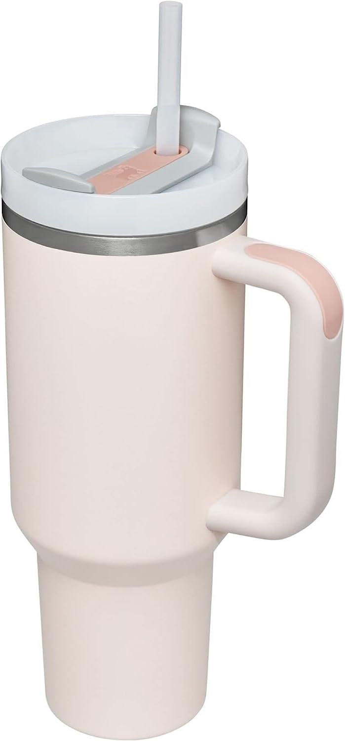 KELVEE Tumbler with lid and Straw 1200ml Cup Holder Car Gym Yoga Travel Stainless Steel Vacuum Insulated Flask Mug Quencher for Water Iced Tea Coffee or Protein Shake Rose Cream - Image 1