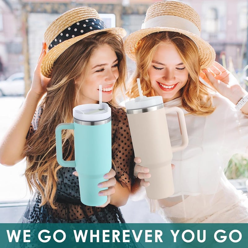 KELVEE Tumbler with lid and Straw 1200ml Cup Holder Car Gym Yoga Travel Stainless Steel Vacuum Insulated Flask Mug Quencher for Water Iced Tea Coffee or Protein Shake Rose Cream - Image 3