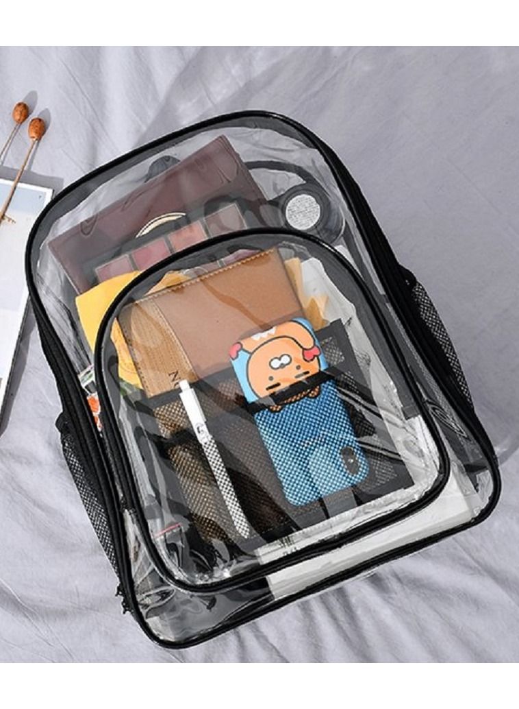 MARGOUN Clear Backpack PVC Waterproof Heavy Duty See Through Backpack for School, College, Sports, Work, Travel Clear/Black - Image 5