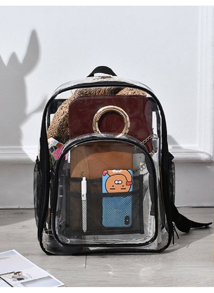 MARGOUN Clear Backpack PVC Waterproof Heavy Duty See Through Backpack for School, College, Sports, Work, Travel Clear/Black - Image 2