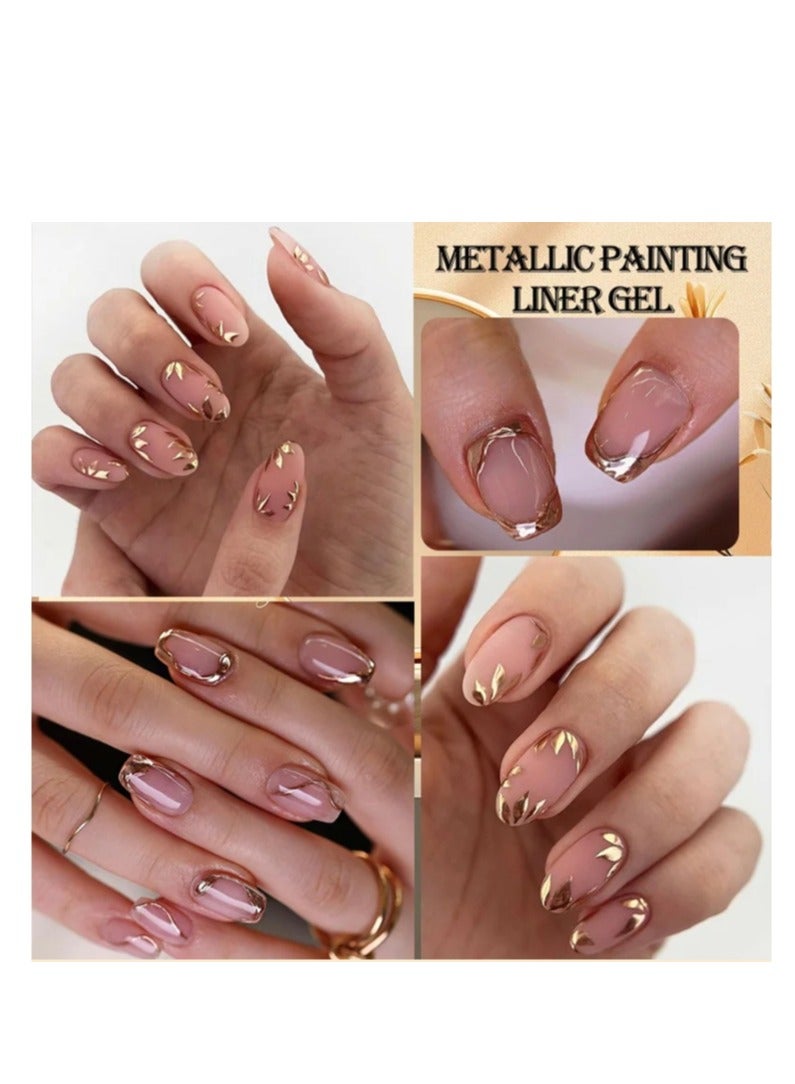 XEIJAYI Metallic Gel Nail Polish, Matel Cable Nail Gule  Painting Drawing UV Gel Polish, DIY Design Creative Gel Polish Painting Drawing Nail Design Gel for Nail Art Gold Color 5ml - Image 2