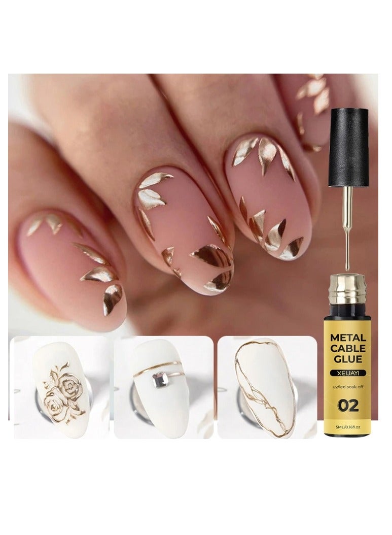 XEIJAYI Metallic Gel Nail Polish, Matel Cable Nail Gule  Painting Drawing UV Gel Polish, DIY Design Creative Gel Polish Painting Drawing Nail Design Gel for Nail Art Gold Color 5ml - Image 1
