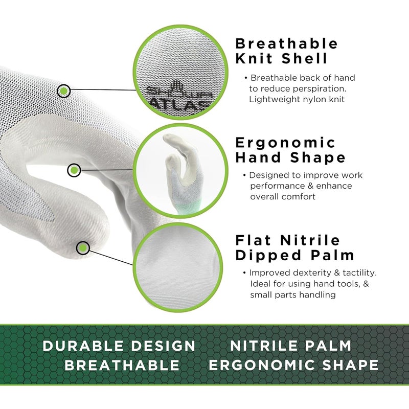 SHOWA Atlas 370 Nitrile Palm Coating Gloves - Pack of 12 Pairs, X-Large - Image 3