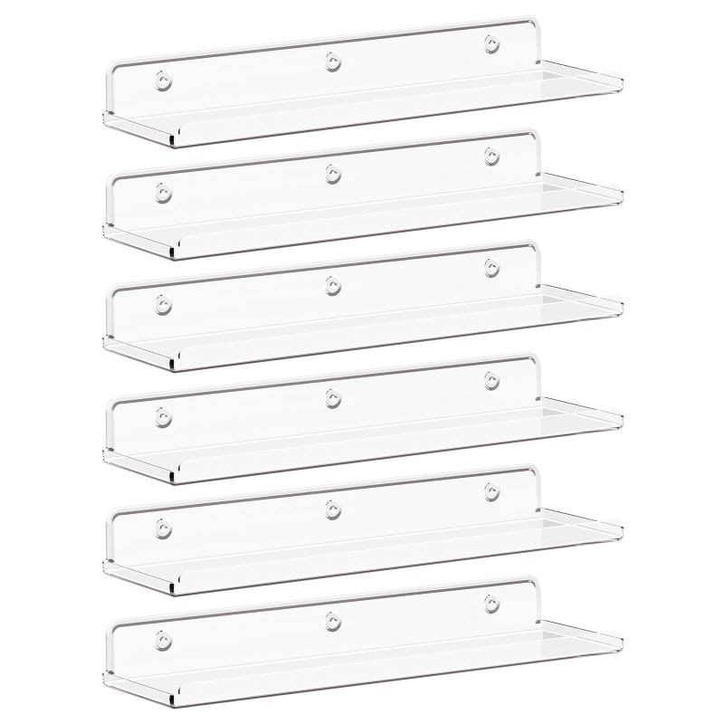 Lifewit Floating Shelves for Wall 6 Pack 15 Clear Acrylic Shelf Room Decor for BookFiguresPhotoMakeup in Bathroom Book Shelf Living Room Bedroom Kitchen Storage and Organization