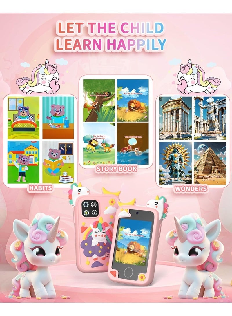 لعبة هاتف تعليمي بشاشة لمس للأولاد والبنات من 3 إلى 10 سنوات، شاشة 2.8 بوصة بكاميرتين مزدوجة، ألعاب تعليمية، مشغل موسيقى، تتضمن بطاقة ذاكرة 8 جيجابايت - وردي - Image 5