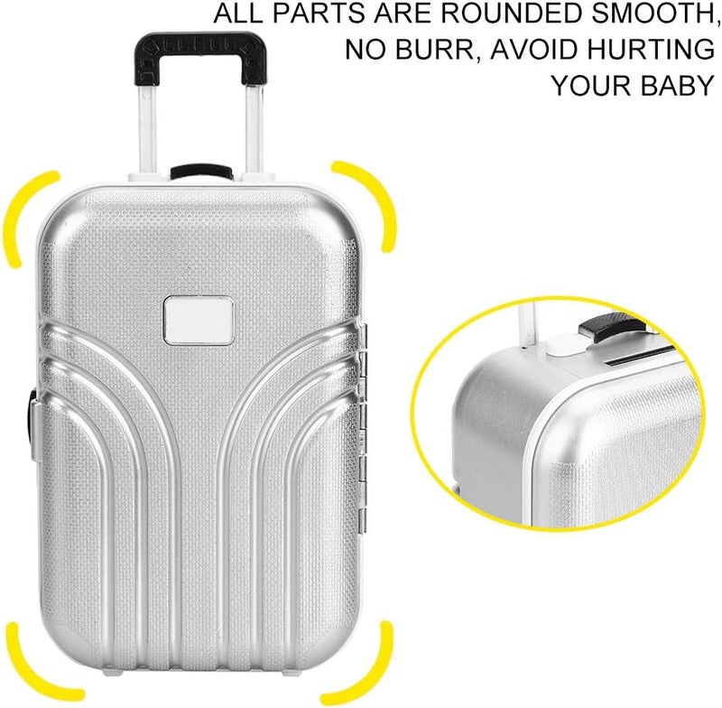 Pongnas Baby Suitcase Toy Cute Mini Travel Suitcase Box Plastic Rolling Suitcase Mini Luggage Box 155 x 105 x 7cm Silver  - Image 4