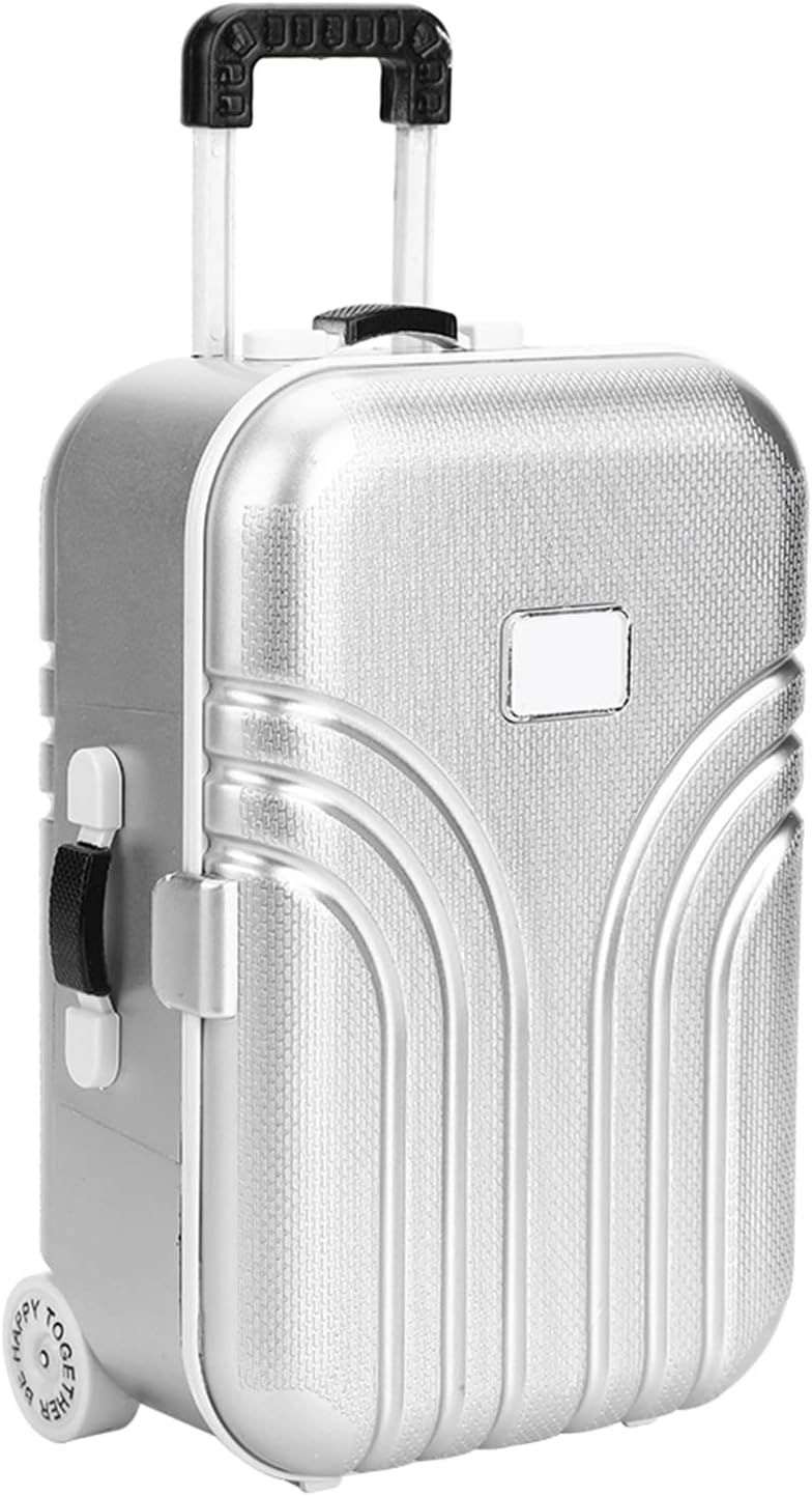 Pongnas Baby Suitcase Toy Cute Mini Travel Suitcase Box Plastic Rolling Suitcase Mini Luggage Box 155 x 105 x 7cm Silver  - Image 1