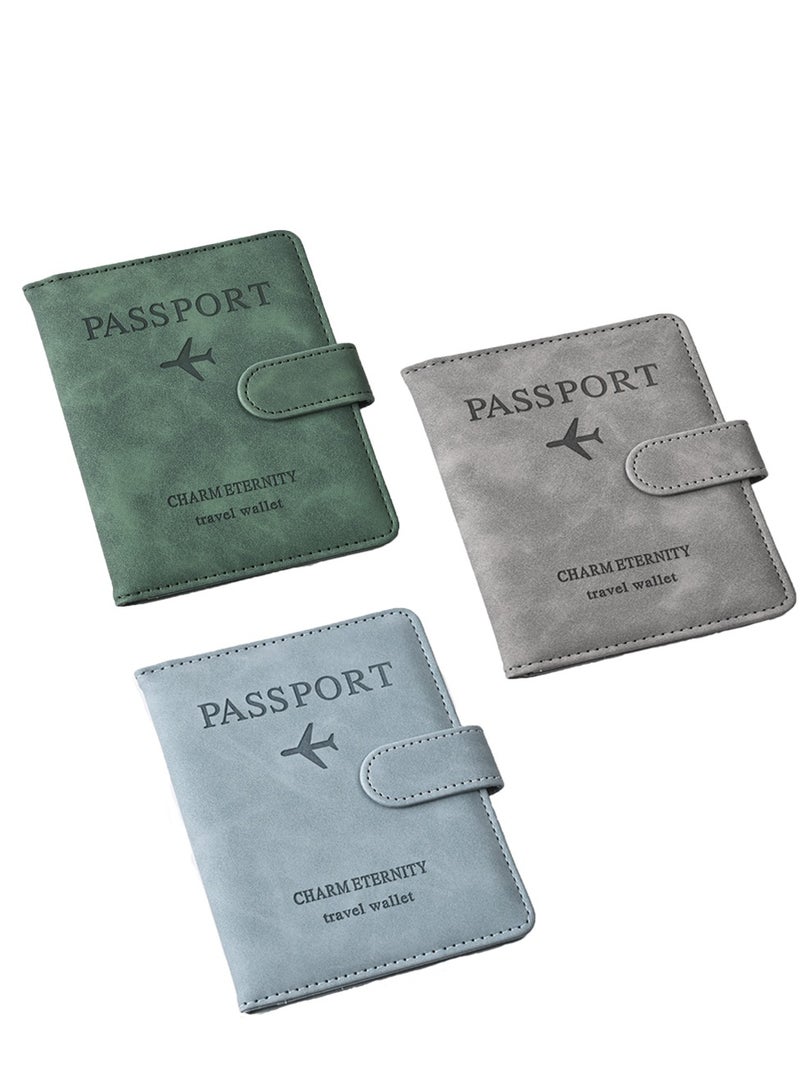 3 different color passport holder protective covers, PU leather magnetic buckle passport bag PFID anti-magnetic multi-card passport book multi-function passport bag, suitable for men and women travel accessories (green, blue, gray,) - Image 1