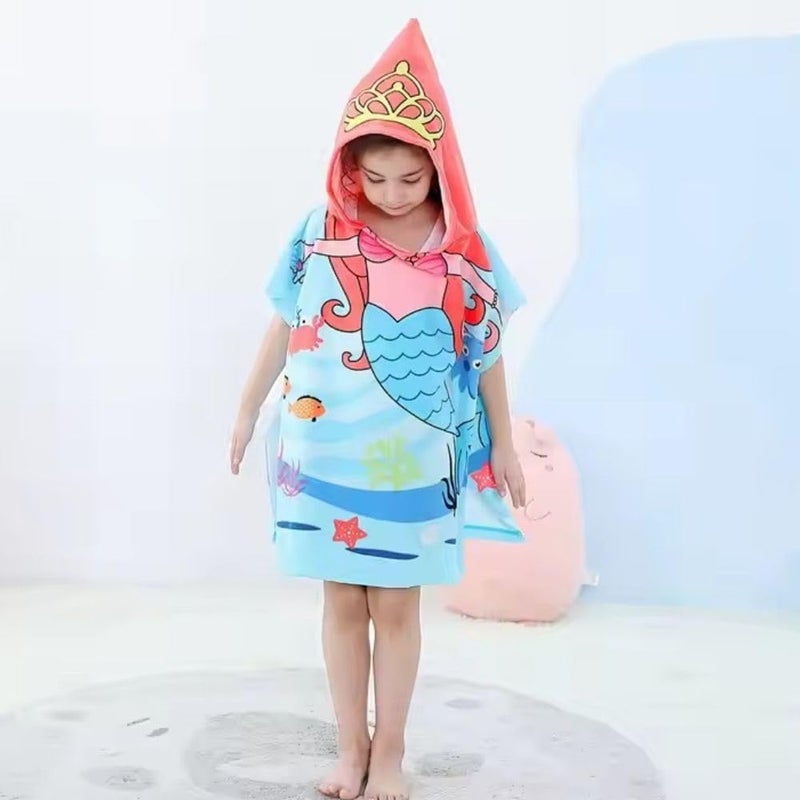 BLiSS HUES BLiSS HUES Hooded Cute Mermaid Poncho Kids Beach/Pool/Bath Towels - Lightweight Soft Microfiber Quick Dry Toddler Towel for Ages 4 to 7-29.5inch x 29.5 inch  - Image 2