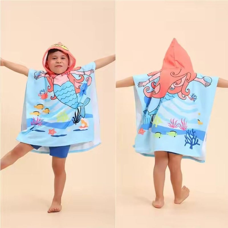 BLiSS HUES BLiSS HUES Hooded Cute Mermaid Poncho Kids Beach/Pool/Bath Towels - Lightweight Soft Microfiber Quick Dry Toddler Towel for Ages 4 to 7-29.5inch x 29.5 inch  - Image 3
