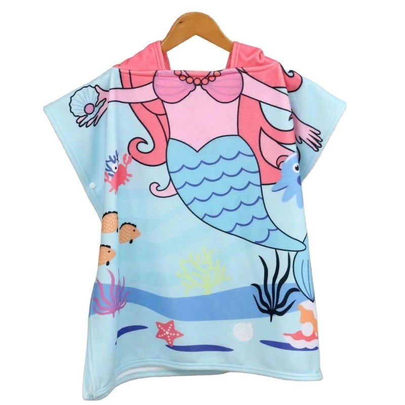 BLiSS HUES BLiSS HUES Hooded Cute Mermaid Poncho Kids Beach/Pool/Bath Towels - Lightweight Soft Microfiber Quick Dry Toddler Towel for Ages 4 to 7-29.5inch x 29.5 inch  - Image 4