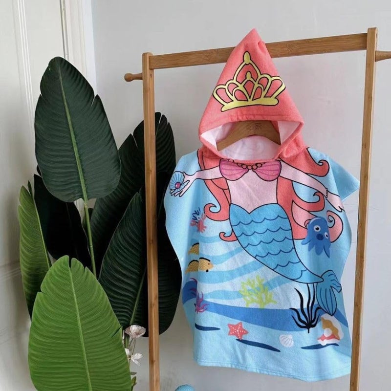 BLiSS HUES BLiSS HUES Hooded Cute Mermaid Poncho Kids Beach/Pool/Bath Towels - Lightweight Soft Microfiber Quick Dry Toddler Towel for Ages 4 to 7-29.5inch x 29.5 inch  - Image 1