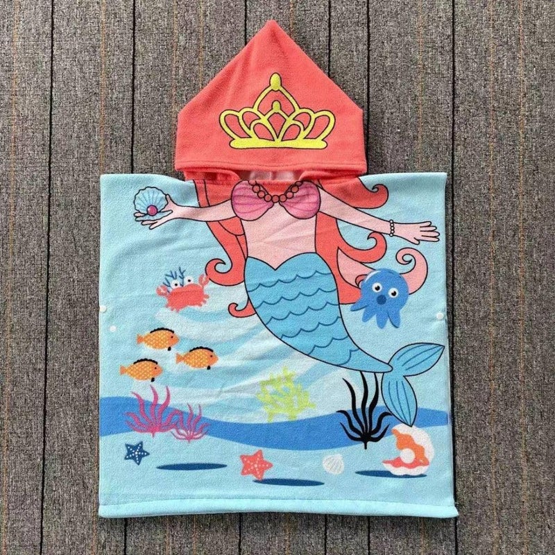BLiSS HUES BLiSS HUES Hooded Cute Mermaid Poncho Kids Beach/Pool/Bath Towels - Lightweight Soft Microfiber Quick Dry Toddler Towel for Ages 4 to 7-29.5inch x 29.5 inch  - Image 5