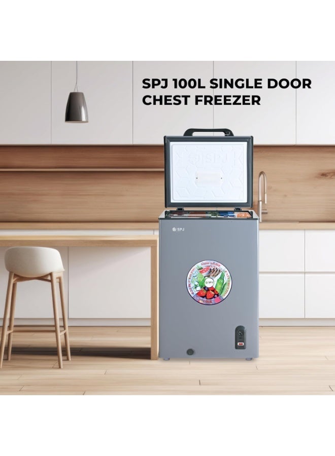 SPJ 100 L Chest Freezer, Hard-Top Single Door, White Smooth Inner & Inside Sliding Door, Powerful Compressor, Energy Efficient, Ideal for Home & Restaurant Use – Grey | Model POSH-SLW130C | 1-Year Warranty - Image 5