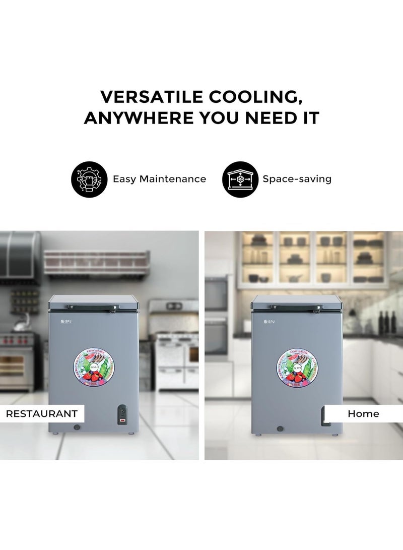 SPJ 100 L Chest Freezer, Hard-Top Single Door, White Smooth Inner & Inside Sliding Door, Powerful Compressor, Energy Efficient, Ideal for Home & Restaurant Use – Grey | Model POSH-SLW130C | 1-Year Warranty - Image 4