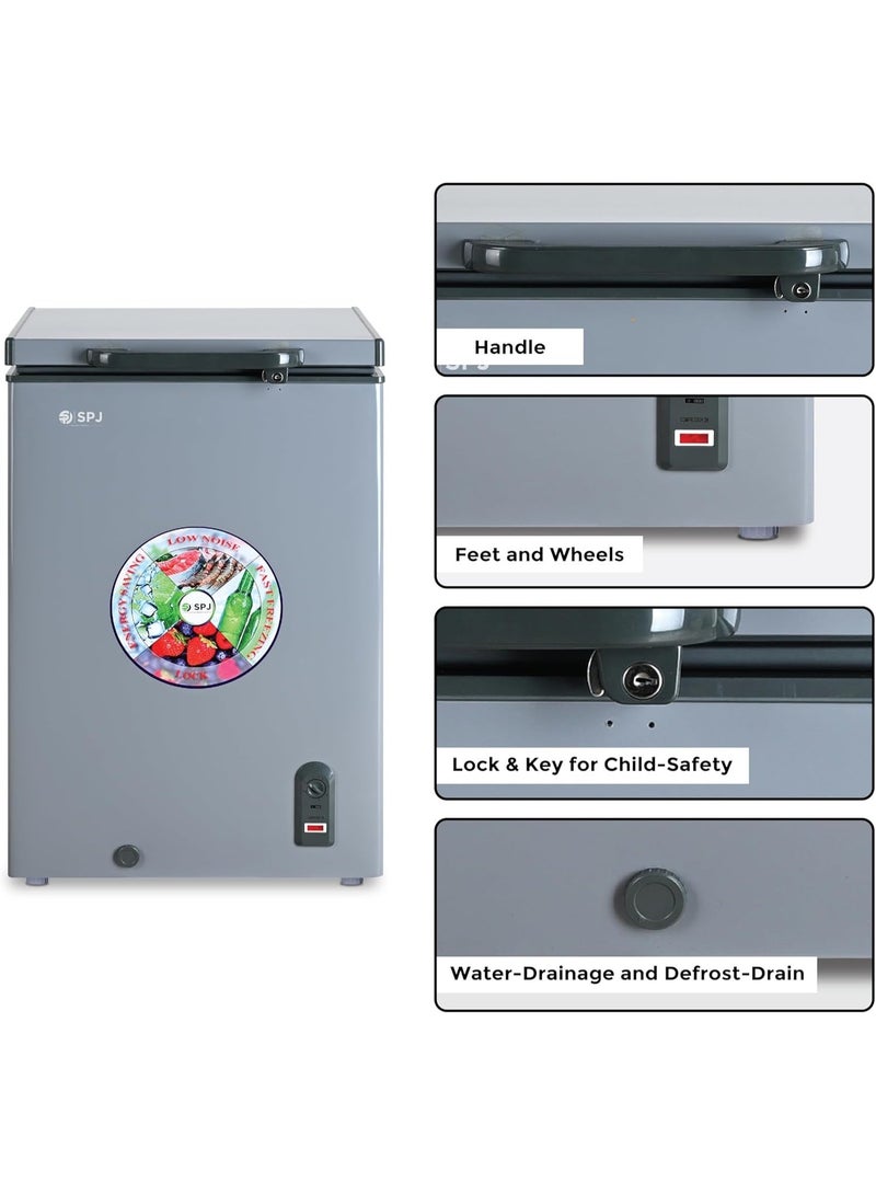 SPJ 100 L Chest Freezer, Hard-Top Single Door, White Smooth Inner & Inside Sliding Door, Powerful Compressor, Energy Efficient, Ideal for Home & Restaurant Use – Grey | Model POSH-SLW130C | 1-Year Warranty - Image 2