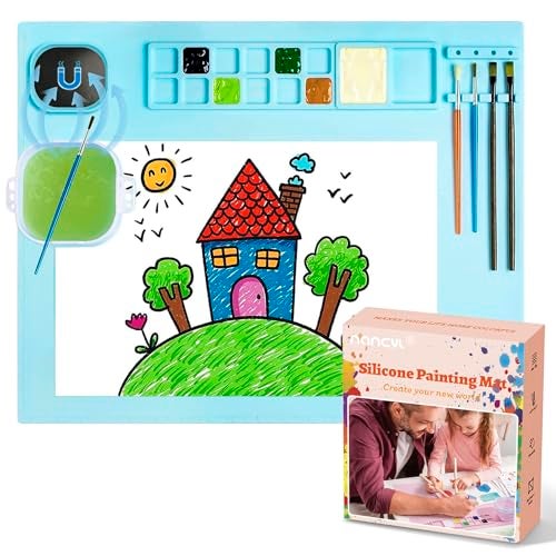 NancyL Silicone Art Mat with Cup, Painting Mat for Crafts Resin Casting, Artist Mat with Pen Holders for Kids Gift, Clay, DIY Creations and Play Doh, Gift Packaged (Blue) - Image 1