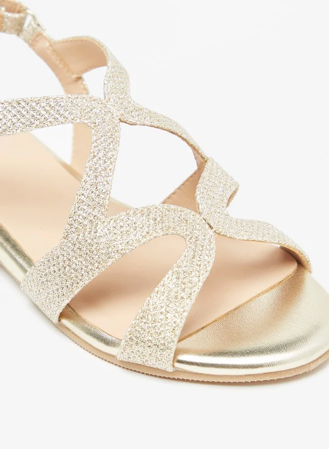 Celeste Girls Textured Flat Sandals with Hook and Loop Closure