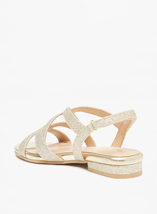 Celeste Girls Textured Flat Sandals with Hook and Loop Closure