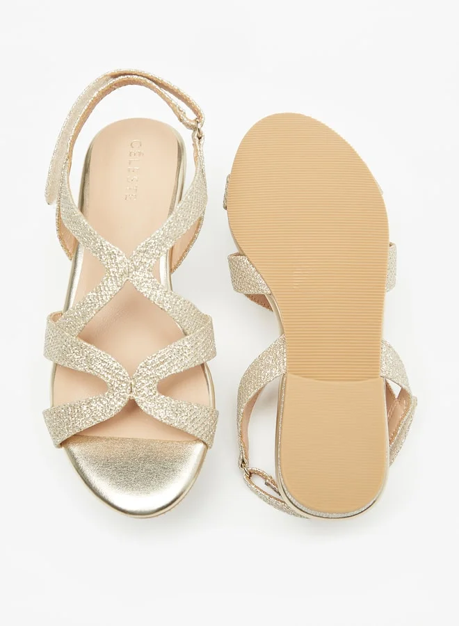 Celeste Girls Textured Flat Sandals with Hook and Loop Closure