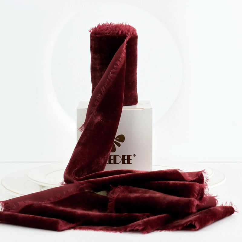 MEEDEE Burgundy Velvet Ribbon  3 Inch Red Velvet Fringe for Wreaths Flower Bouquets Dress Sash Wedding Decor 3 Yards