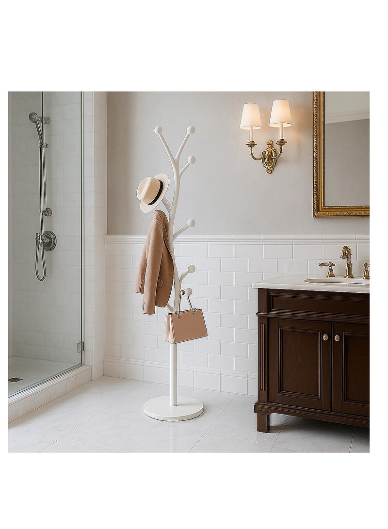 Y&D White Coat Rack Freestanding,Coat Hanger Stand with Natural Marble Base,Modern Sturdy Metal Clothes Rack Standing Hall Tree Hanger for Hats,Scarf, Bag, Jacket - Image 3