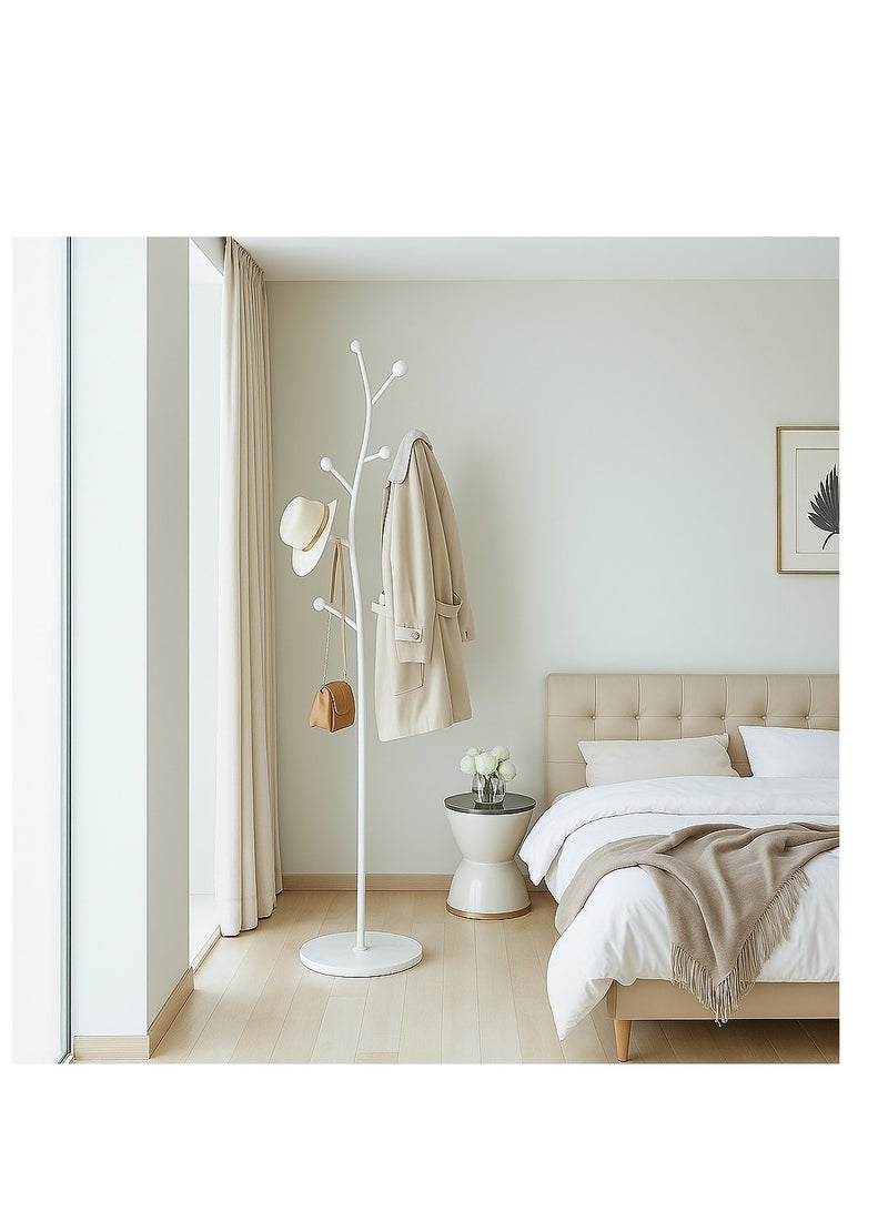 Y&D White Coat Rack Freestanding,Coat Hanger Stand with Natural Marble Base,Modern Sturdy Metal Clothes Rack Standing Hall Tree Hanger for Hats,Scarf, Bag, Jacket - Image 4