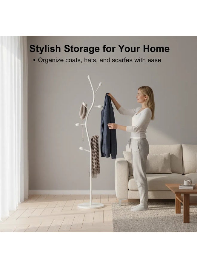 Y&D White Coat Rack Freestanding,Coat Hanger Stand with Modern Sturdy Metal Clothes Rack Standing Hall Tree Hanger for Hats,Scarf, Bag, Jacket - Image 3